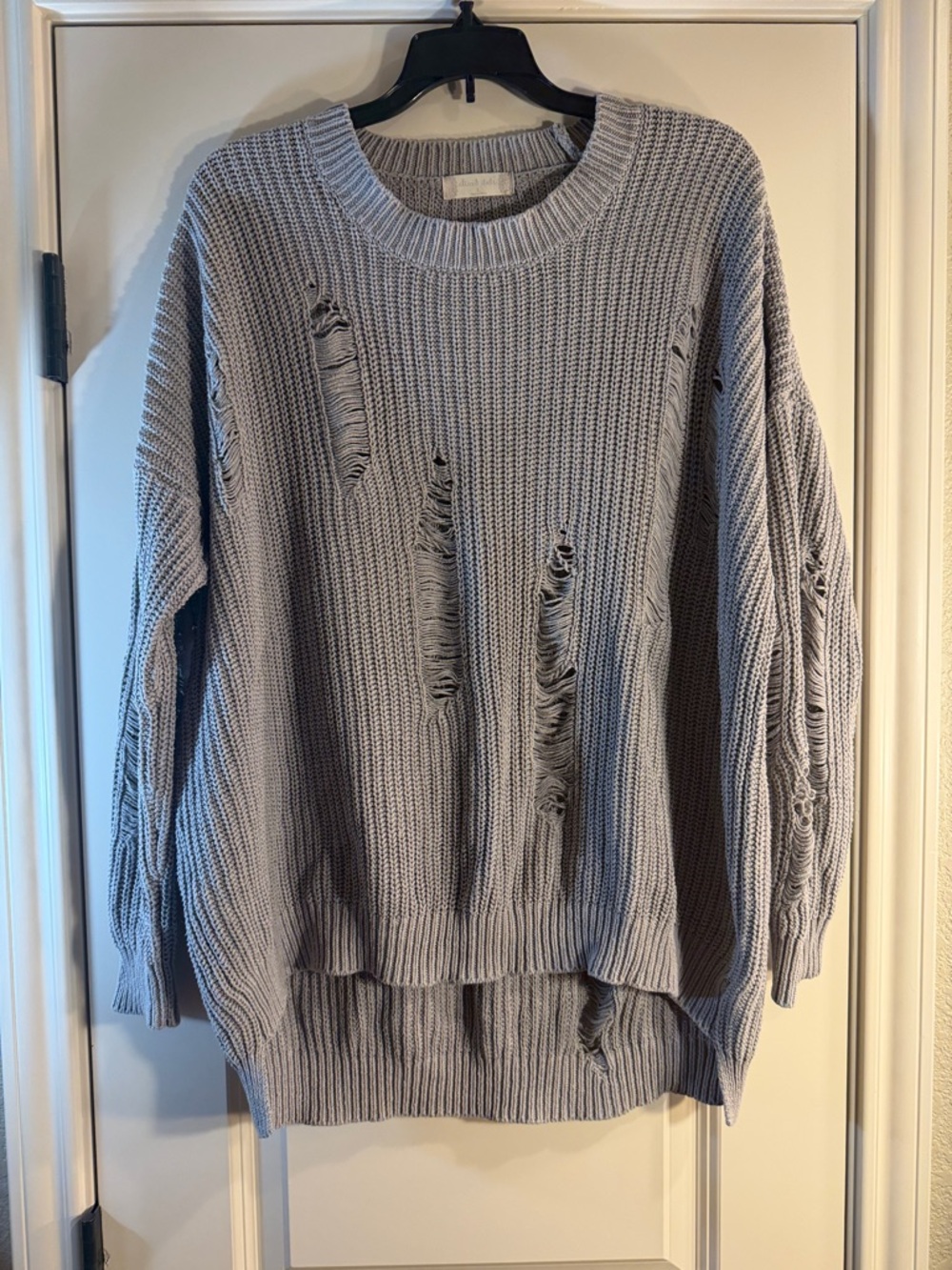 Altar'd State Light Gray Distressed Crewneck Sweater